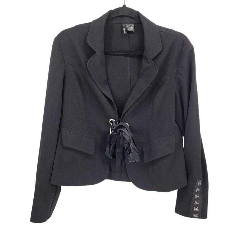 Kenzie womens 8 black blazer long sleeve ribbon tie polyester blend